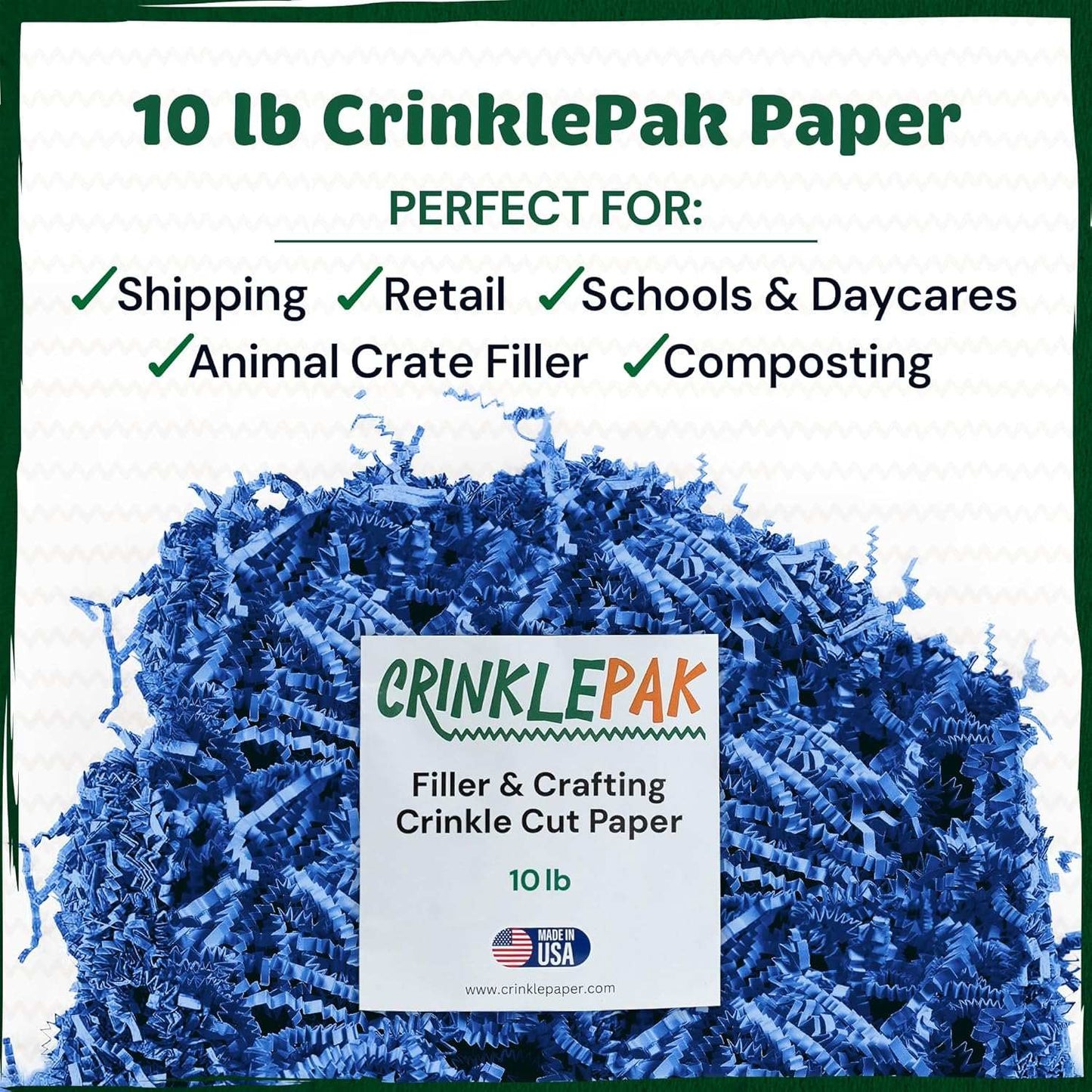10 LB blue crinkle paper filler for shipping, retail, schools, animal crates, and composting