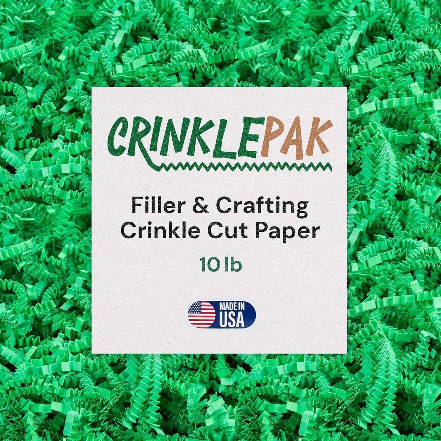 10 lb bag of green crinkle paper shred for filler and crafting, made in USA