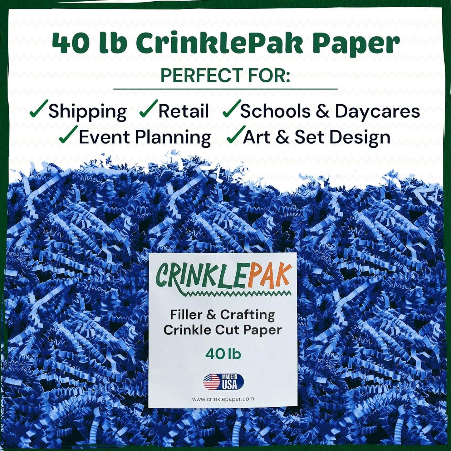 40 lb blue CrinklePak crinkle paper for shipping, retail, event planning, and crafting filler