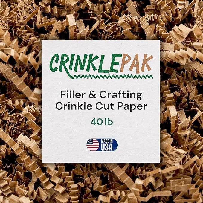 40 LB Kraft Crinkle Paper Filler made in USA, eco-friendly shredded kraft brown paper for packaging and crafting.