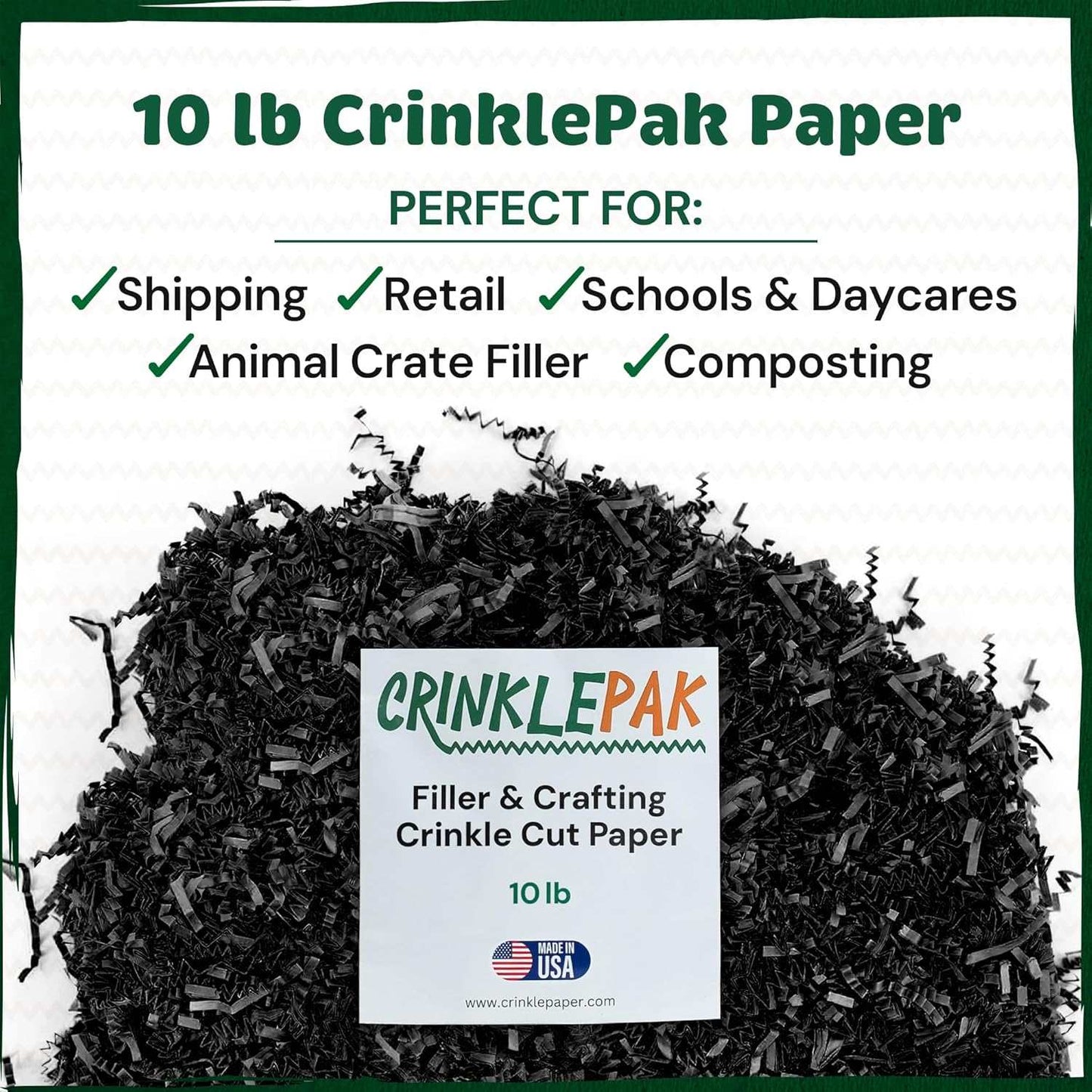 10 LB Black Crinkle Cut Shred by CrinklePak for packaging, cushioning, and crafting.