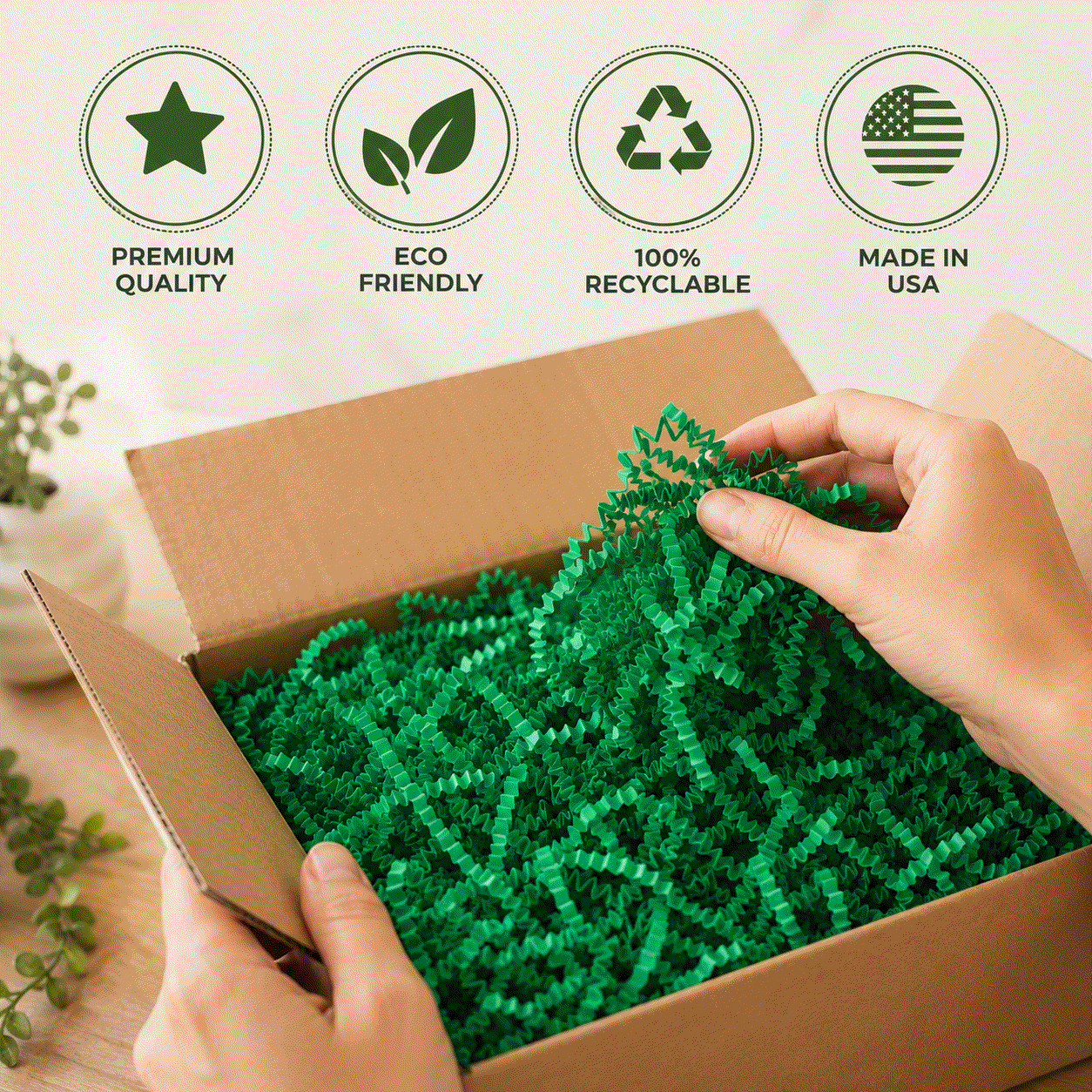 40 LB green crinkle paper shred for eco-friendly gift packaging and cushioning