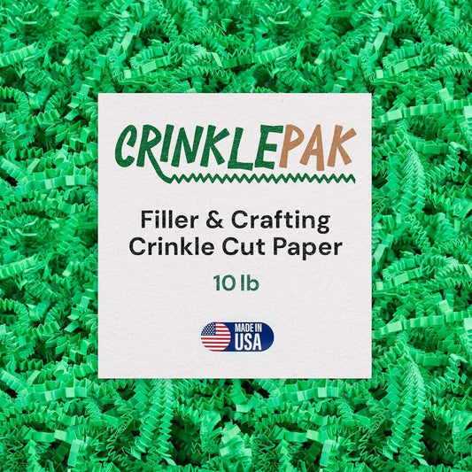 10 lb bag of green crinkle paper shred for filler and crafting, made in USA