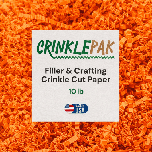 10 lb box of bright orange crinkle paper for protective and decorative packaging filling