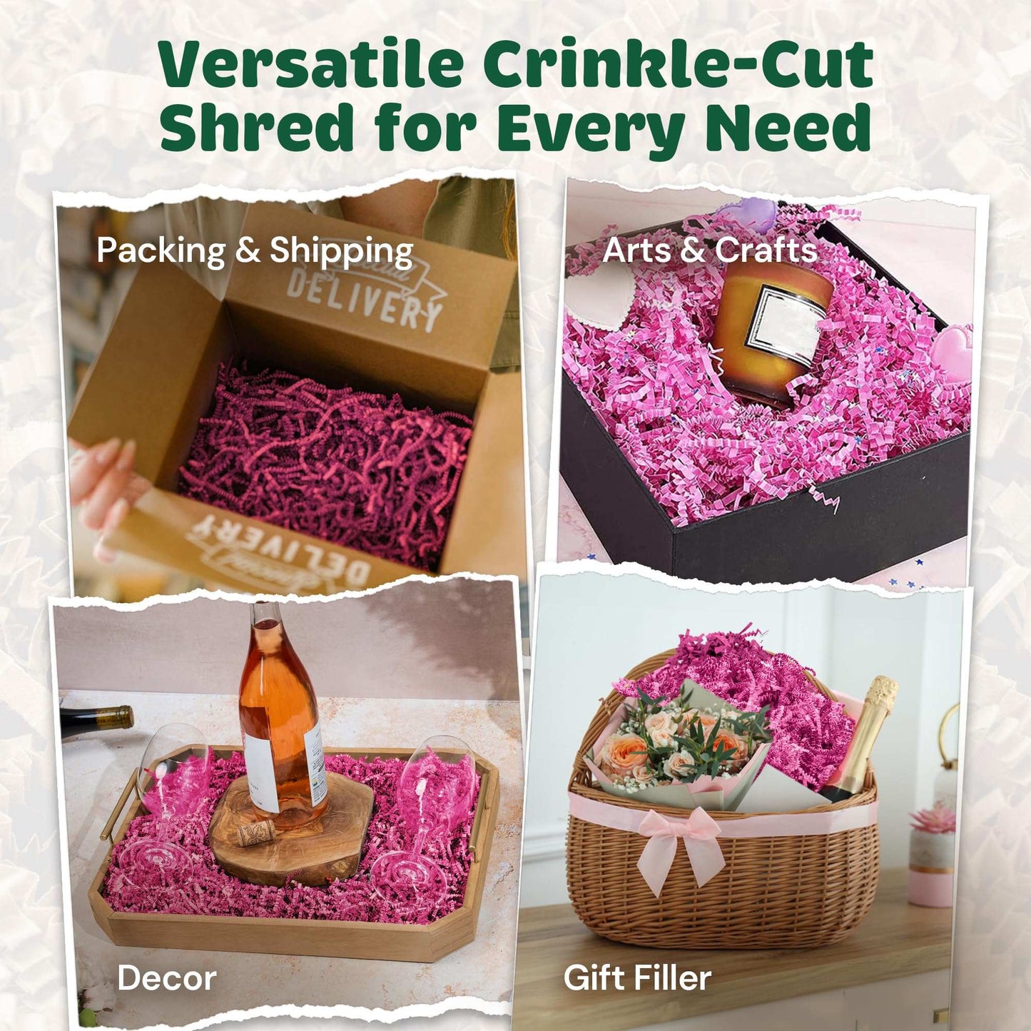 40 lb pink crinkle paper for gift baskets and packaging filler