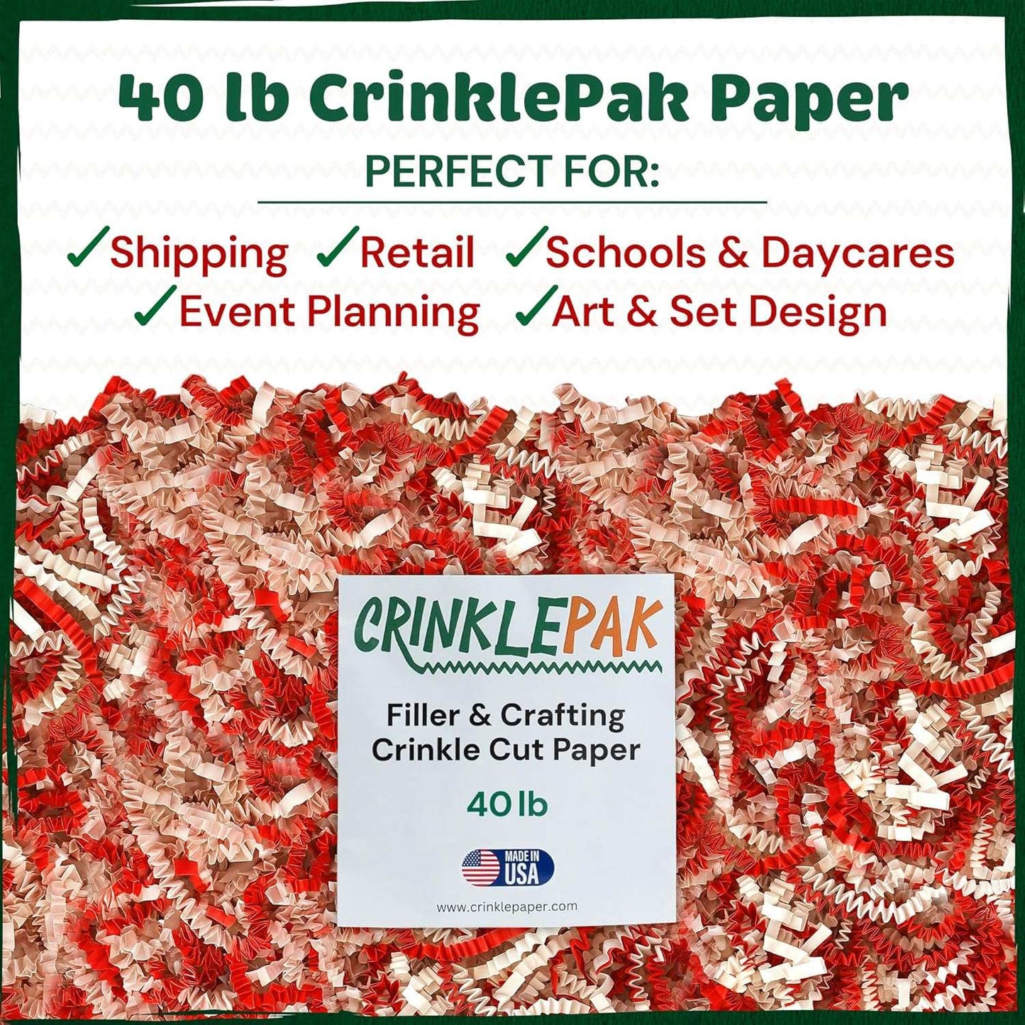 40 lb candy cane red and white crinkle paper basket filler for gift packaging and crafting