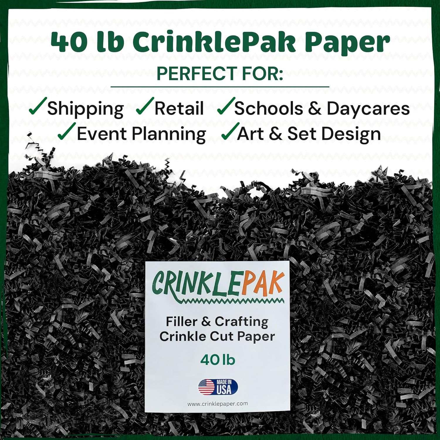 40 LB Black crinkle cut shred packaging filler for shipping, retail, and event planning