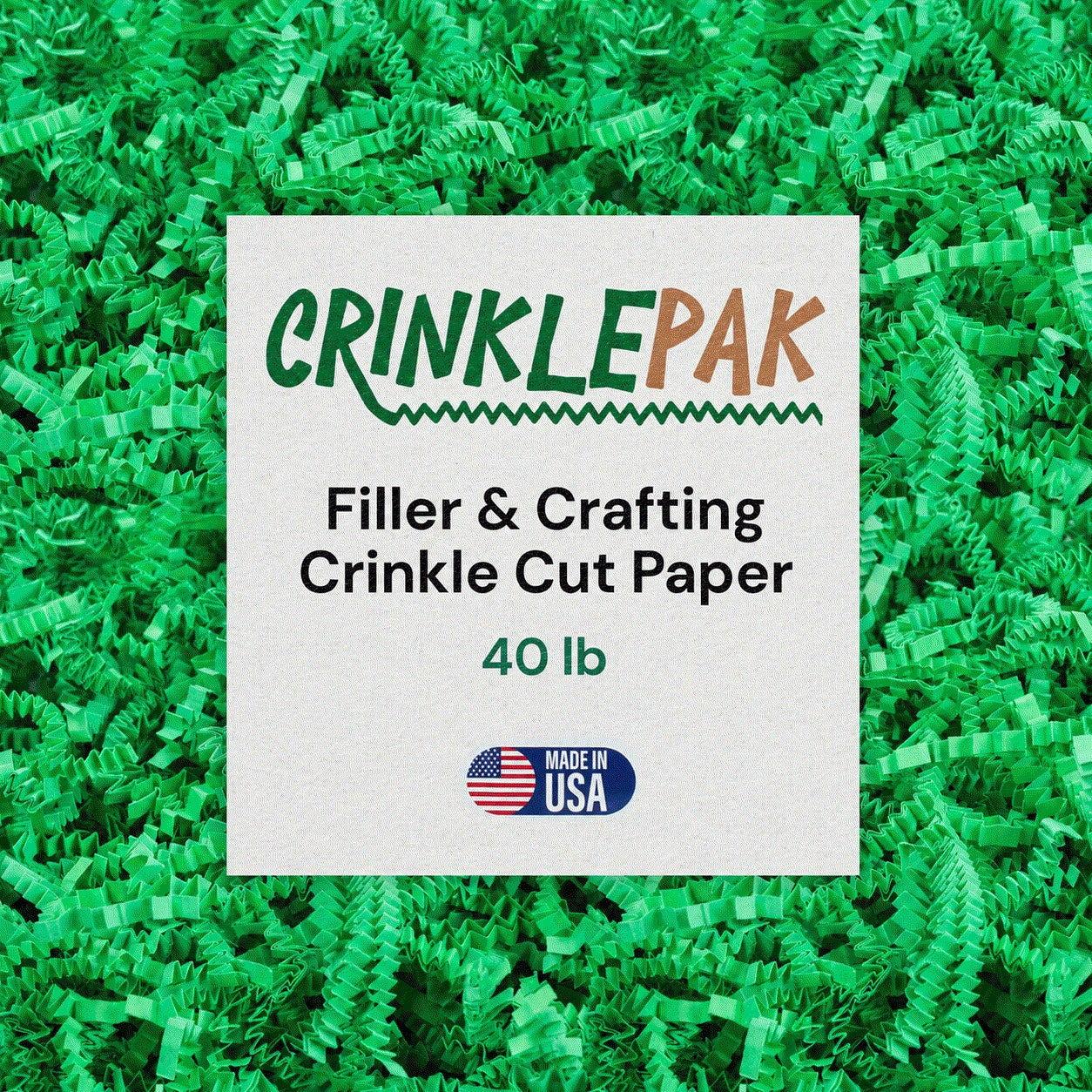 40 LB Green Crinkle Paper shred for eco-friendly gift packaging and cushioning