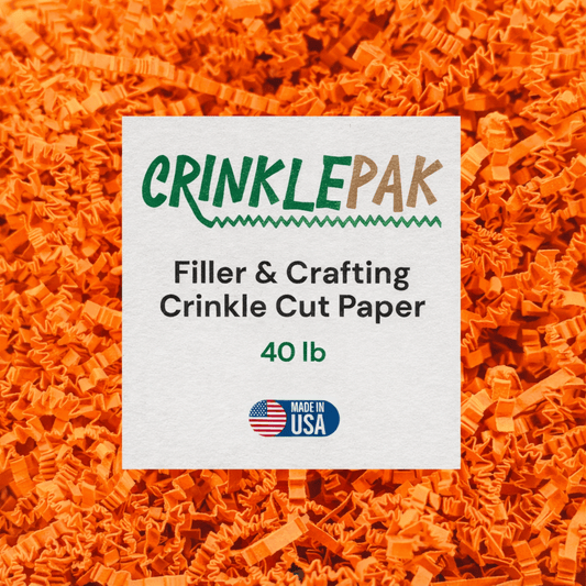 Bulk 40 lb bright orange biodegradable crinkle paper for gift basket cushioning and packaging