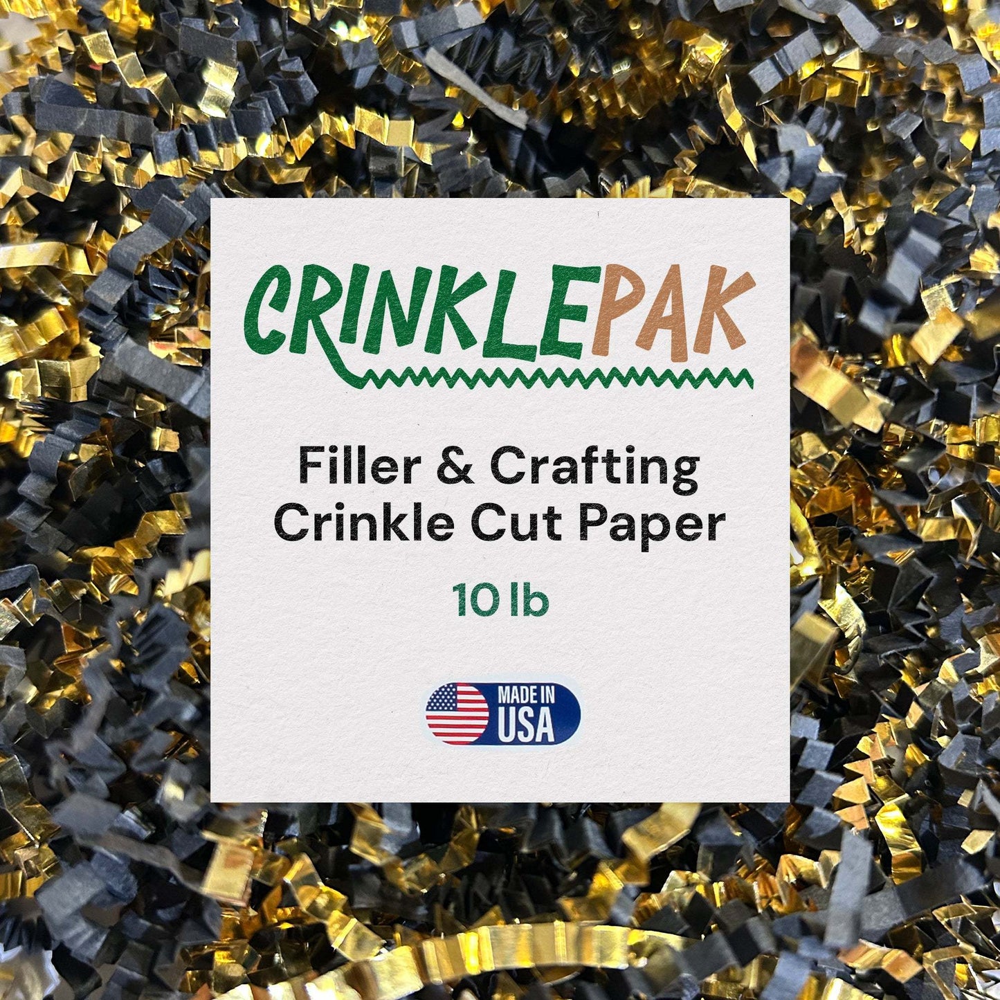 10lb box of black gold metallic crinkle paper for premium packaging and cushioning