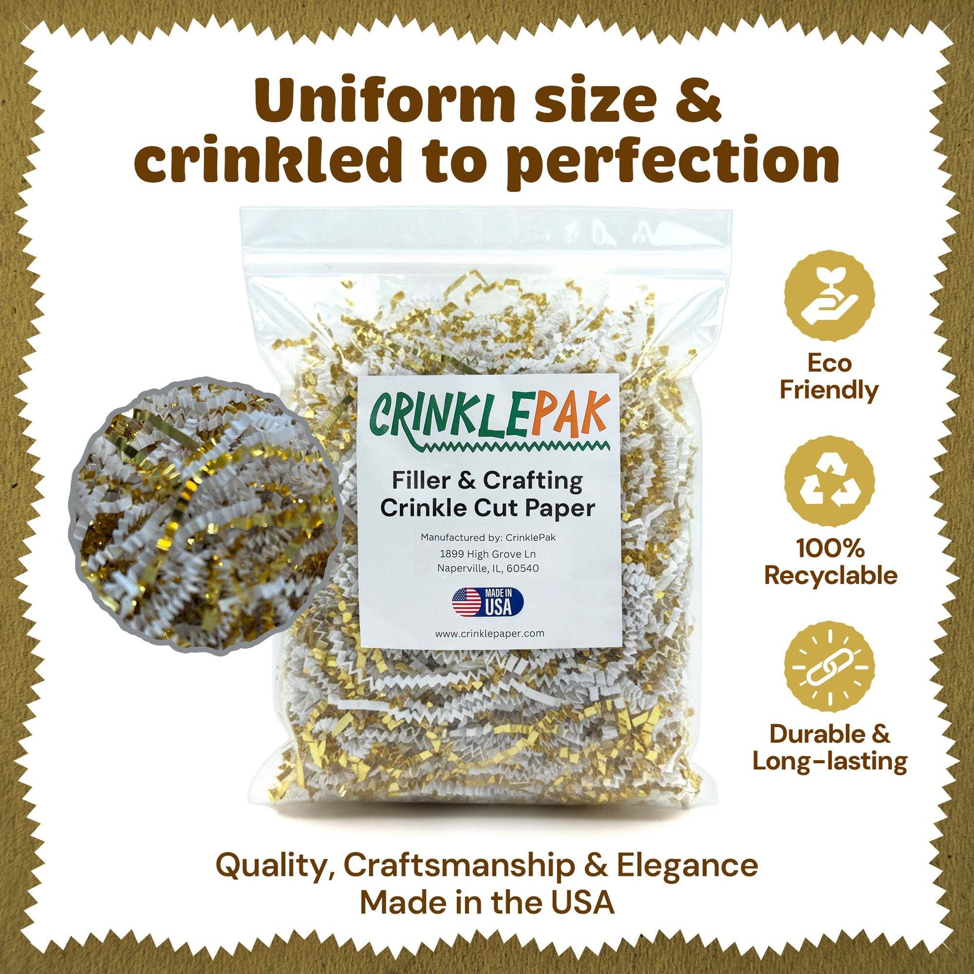 10lb white gold premium crinkle paper for luxury packaging and cushioning