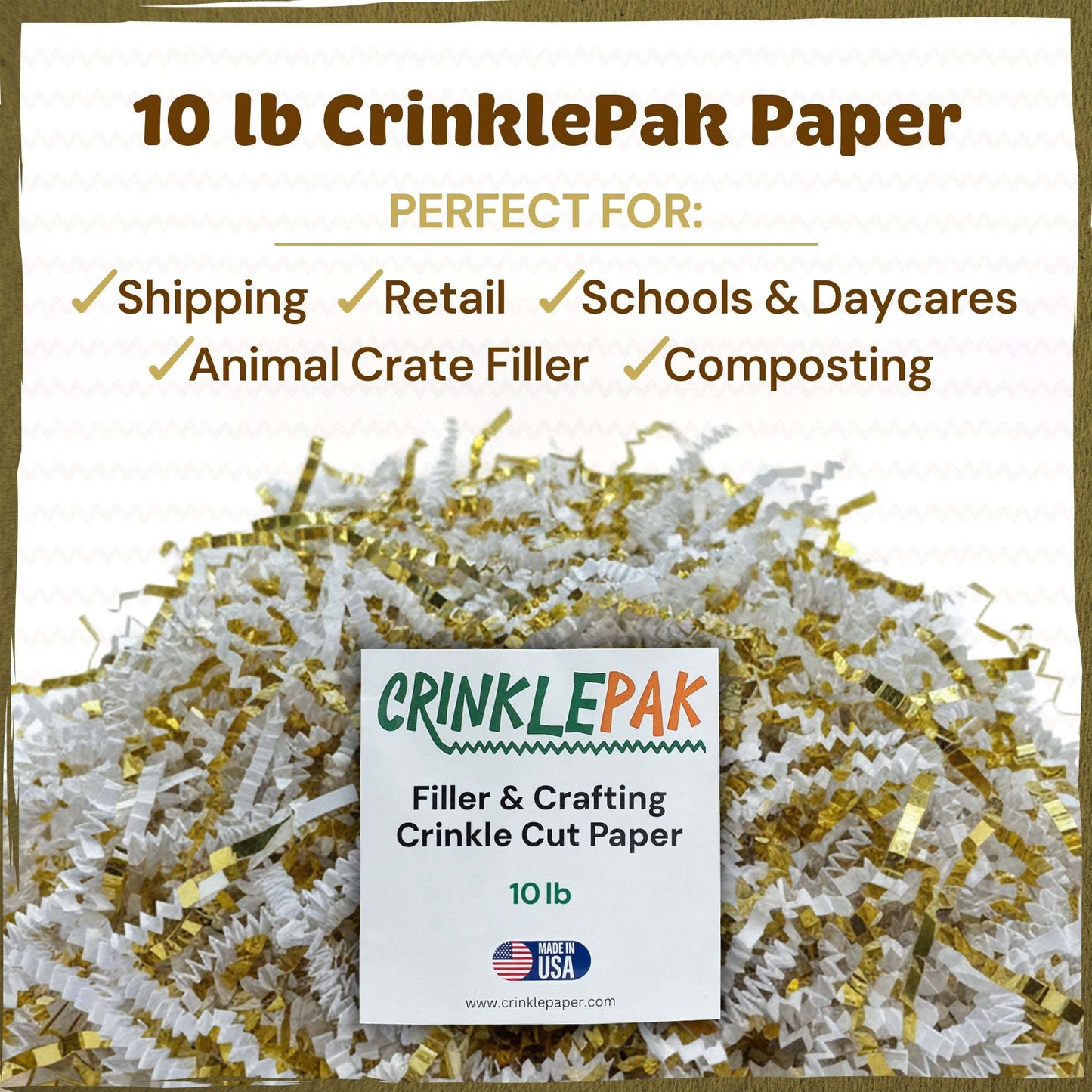 10lb white gold premium crinkle paper for luxury packaging and cushioning