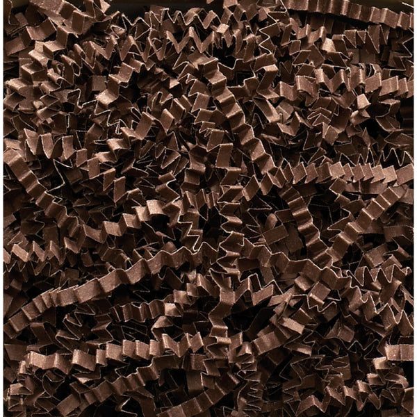 Chocolate crinkle cut paper shred for packaging, offering cushioning and sophisticated presentation.