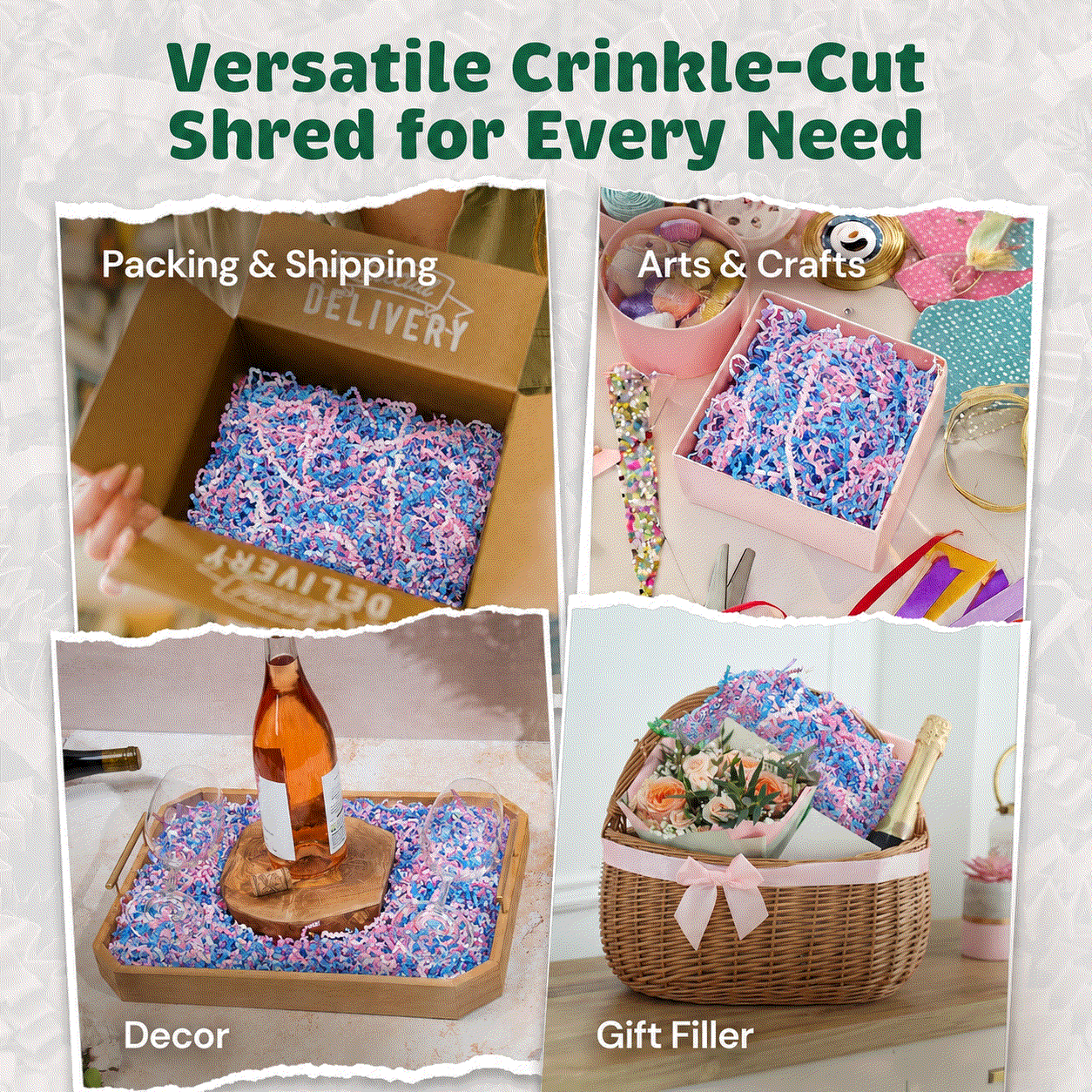 Crinkle Paper 10Lb Baby Blend colorful shredded paper filler for packaging and gift baskets
