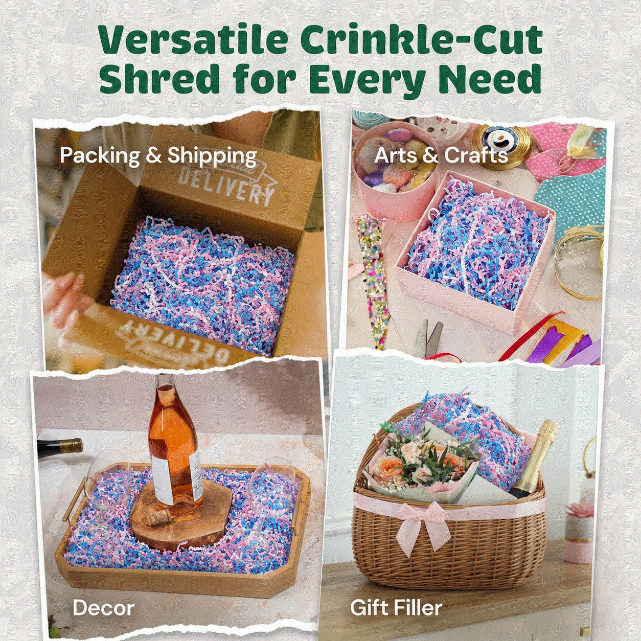 Crinkle Paper 10Lb Baby Blend decorative shredded paper filler for packaging and gift baskets