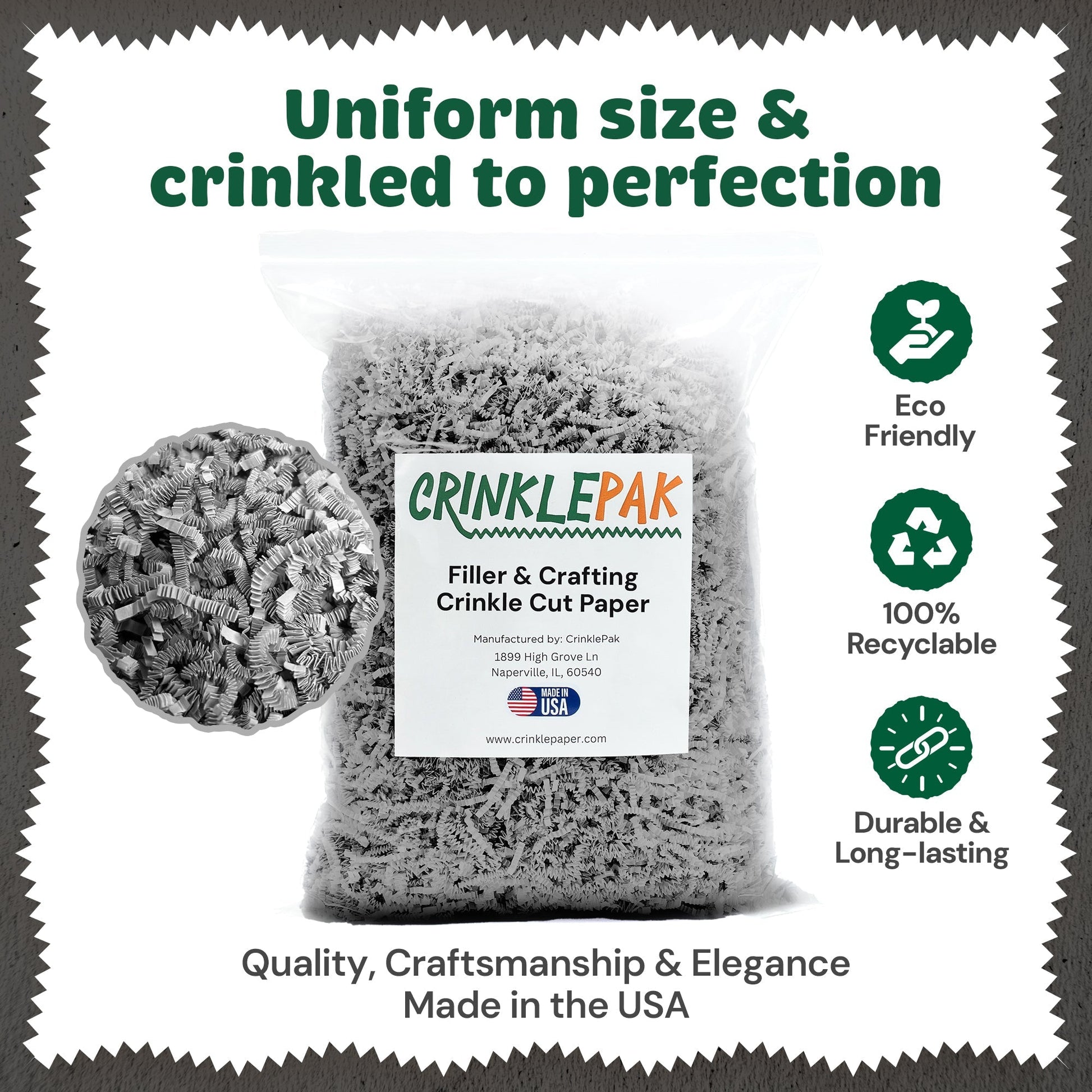 CrinklePak 40LB Gray USA made crinkle paper filler for shipping and gift packaging