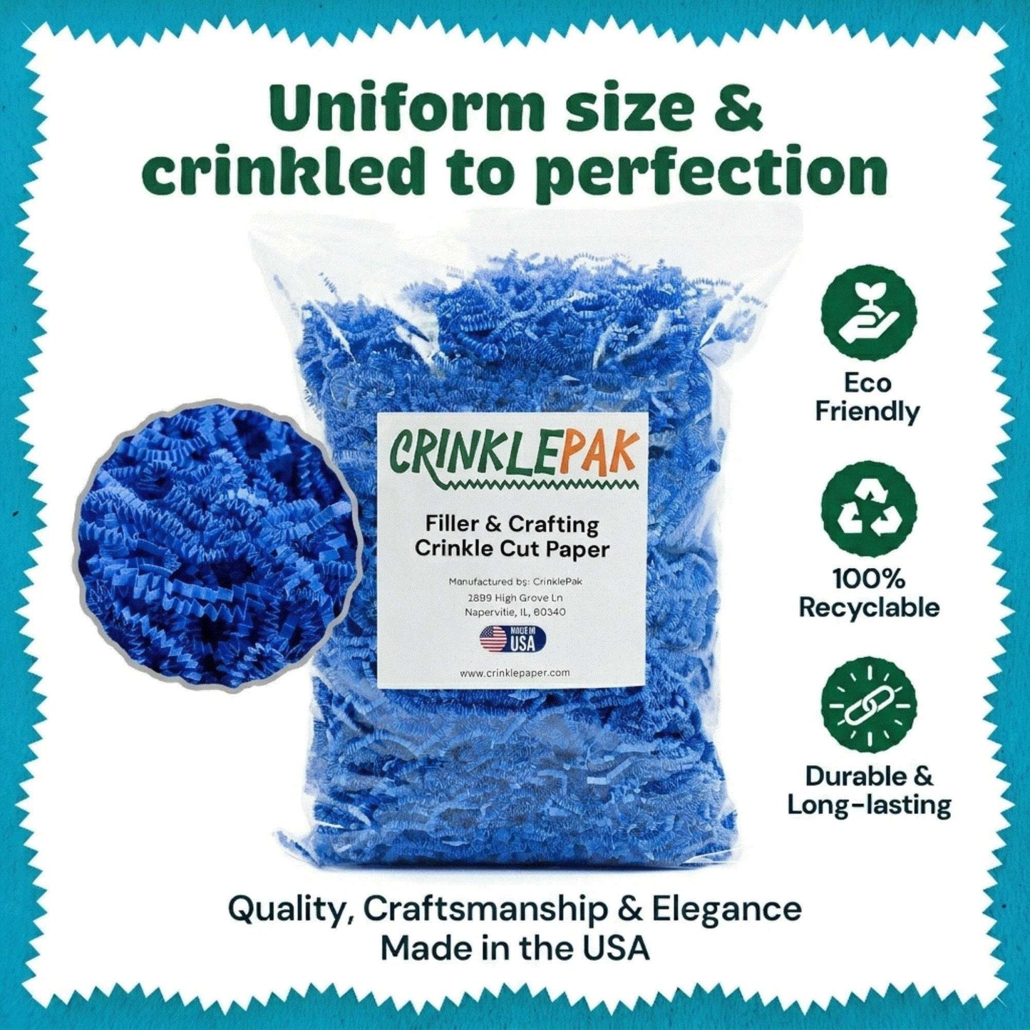 10 LB bag of light blue crinkle paper for decorative and protective packaging