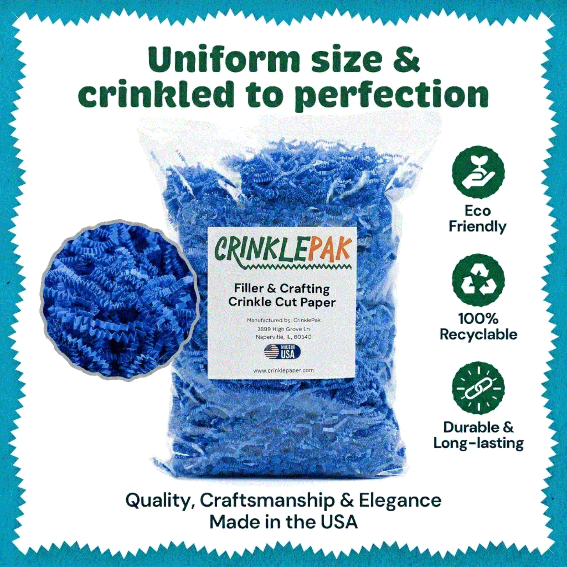 10 LB bag of light blue crinkle paper for decorative packaging and cushioning
