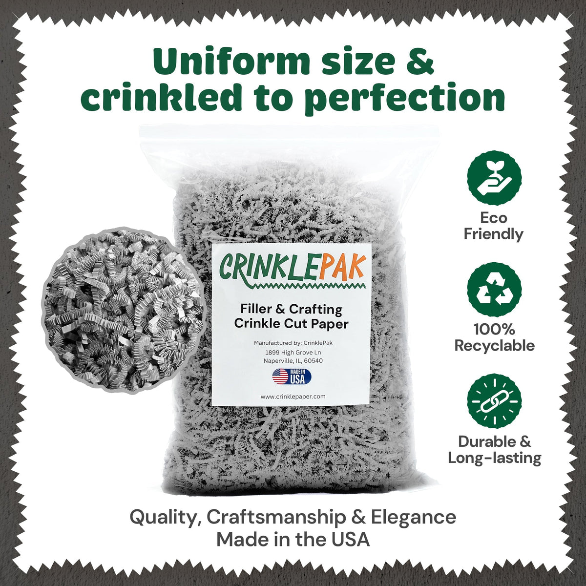 CrinklePak 40LB gray crinkle paper filler for packaging and gift protection