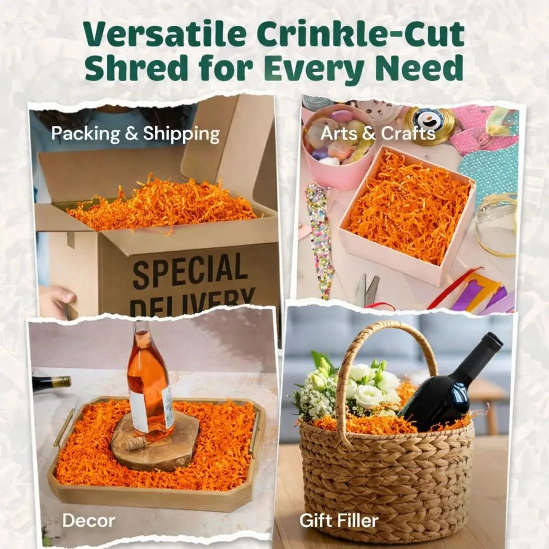 40 lb bulk bright orange biodegradable crinkle paper for gift baskets and packaging cushioning